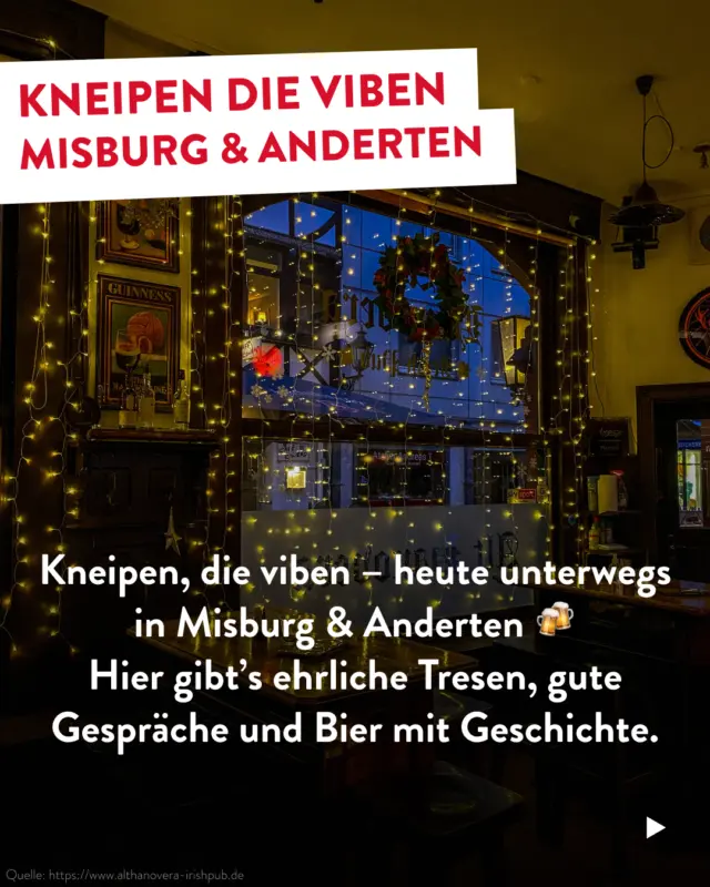 Kleine Tresen, große Geschichten: Misburg & Anderten zeigen, wie vielfältig Kneipenkultur sein kann. 🍺✨

Familiär, urig oder mitten im Grünen – hier fühlt man sich willkommen und bleibt gern noch auf ein Bier.

👉 Welcher Spot ist euer Favorit? Oder fehlt eine Kneipe, die unbedingt dazugehört?

#meingilde #dasgildet #kneipen #kneipendieviben #hannover