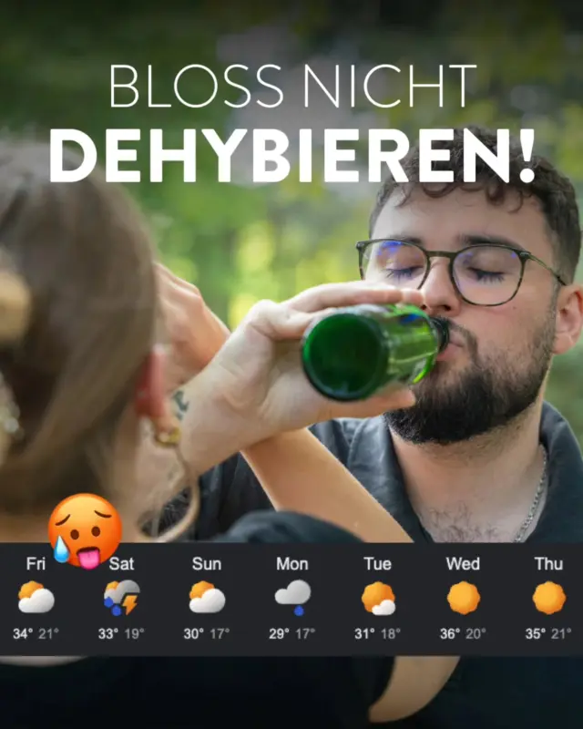 Die nächsten Tage werden heiß. Sehr heiß. 🥵
Passt bloß auf euch auf: Sonnencreme drauf, Schatten suchen und zwischendurch auch mal Wasser trinken.
Gilde dann bitte kalt genug, dass die Wetter-App kurz neidisch wird. 🍻☀️

#meingilde #dasgildet #bier #sommer #hitzewelle